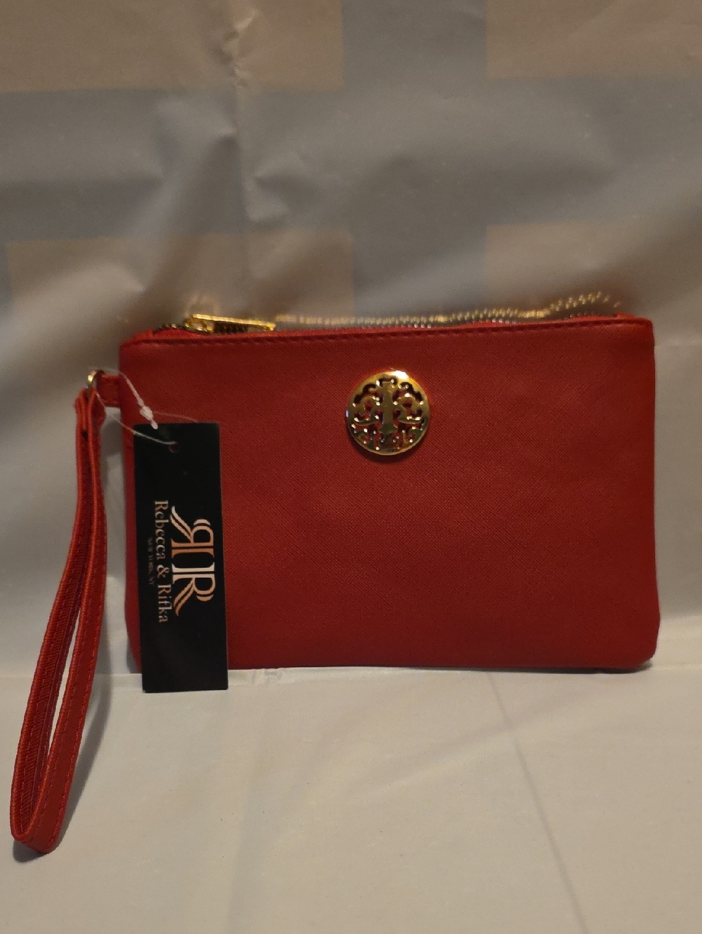 Rebecca & Rifka Red Wristlet Clutch with Gold Accent